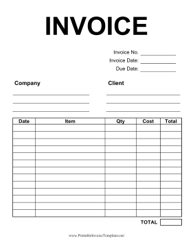 Large Print Product Invoice template