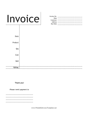Left Aligned Product Invoice template