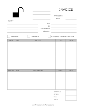 Locksmith Invoice template