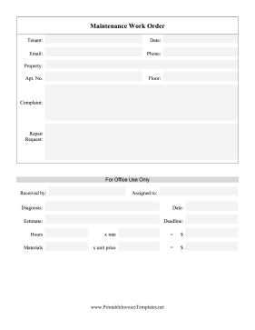 Maintenance Work Order template