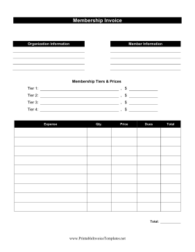 Membership Dues Invoice template