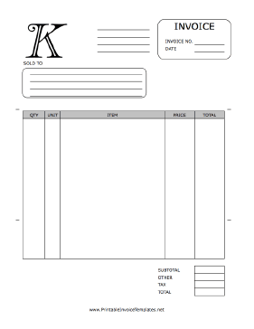 Monogram K Invoice template