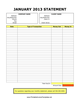 Monthly Statement template