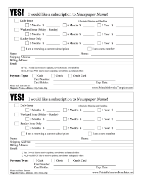 Newspaper Subscription Order Form template