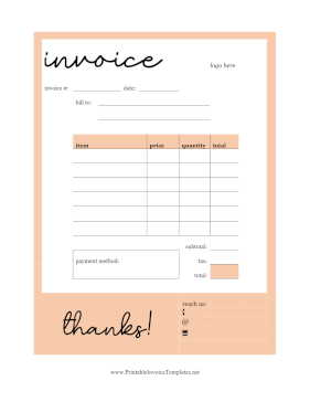 Orange Border Blank Invoice Template template