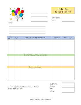 Party Supplies Rental Agreement template