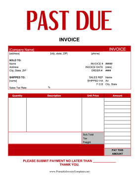 Past Due Product Invoice template