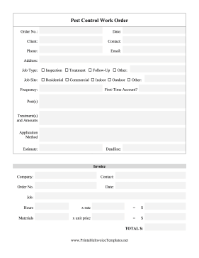 Pest Control Work Order template