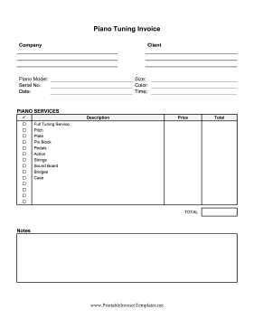 Piano Tuning Invoice template