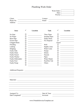 Plumbing Work Order template