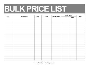 Price List Bulk Products template
