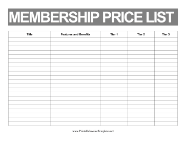 Price List Membership template