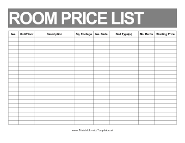 Price List Rooms template