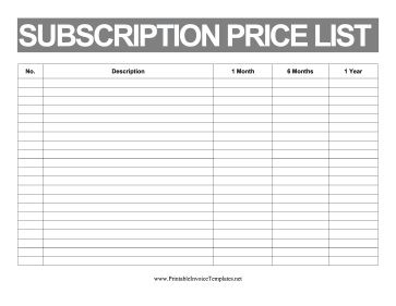 Price List Subscription template