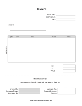 Product Invoice With Remittance Slip template