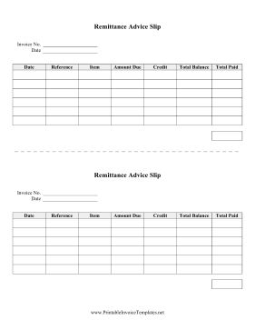 Remittance Advice Slip template