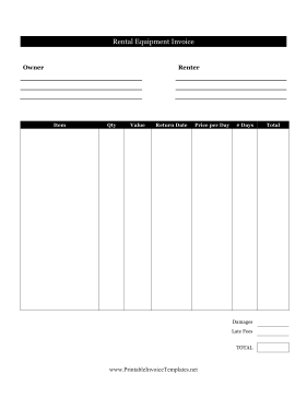 Rental Equipment Invoice template