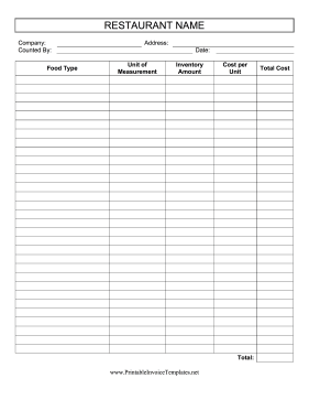 Restaurant Inventory template