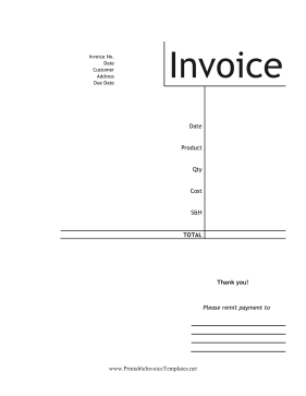 Right Aligned Product Invoice template