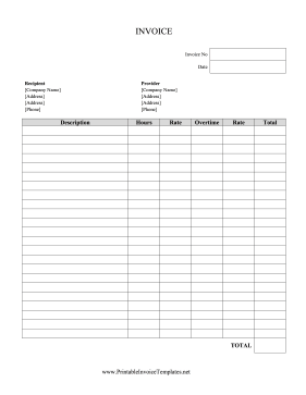 Service Invoice With Overtime template