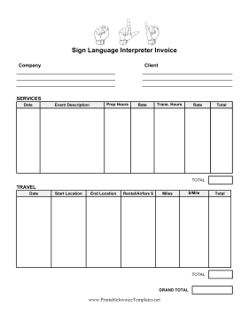 Sign Language Interpreter Invoice template