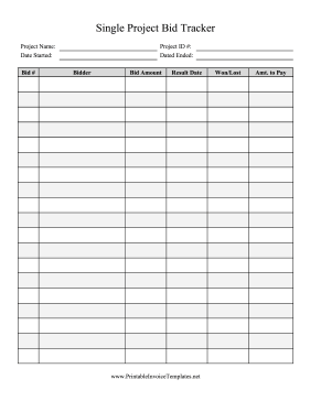 Single Project Bid Tracker template