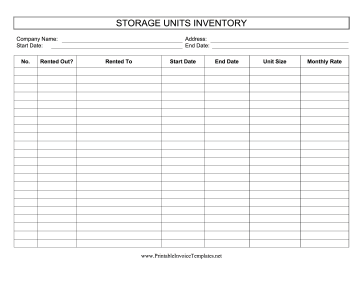 Storage Units Inventory template