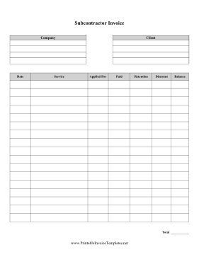 Subcontractor Invoice template