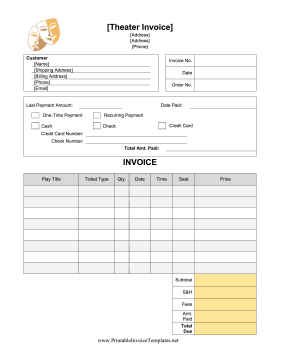 Theater Subscription Invoice template