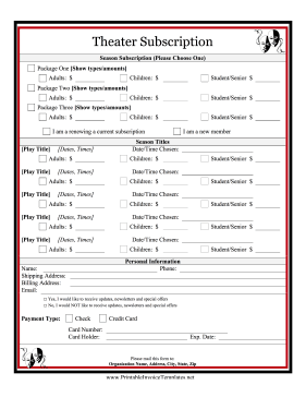 Theater Subscription Order Form template