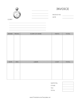 Watch And Clock Repair Invoice template