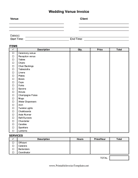 Wedding Venue Invoice template