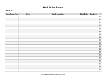 Work Order Journal template