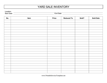 Yard Sale Inventory template