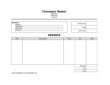 Business Invoice (Unlined) template