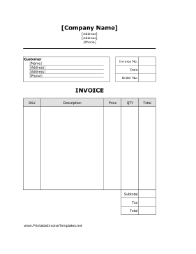 Business Invoice (Unlined) template