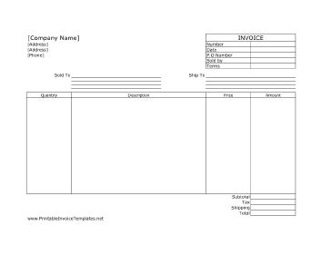Commercial Invoice (Unlined) template