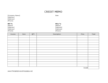 Credit Memo template