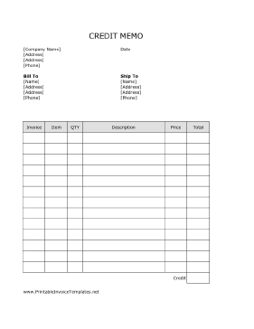 Credit Memo template