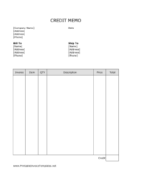 Credit Memo (Unlined) template