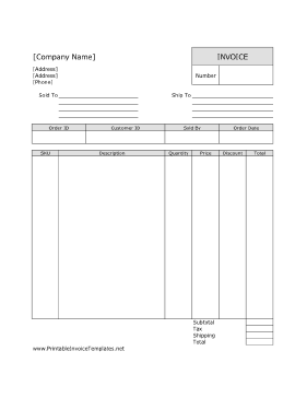 Discount Invoice (Unlined) template