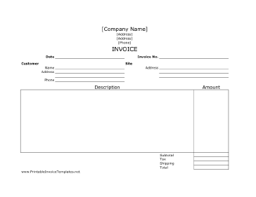 Job Invoice (Unlined) template