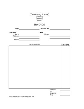 Job Invoice (Unlined) template