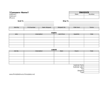 Parts & Labor Invoice template