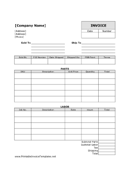 Parts & Labor Invoice template
