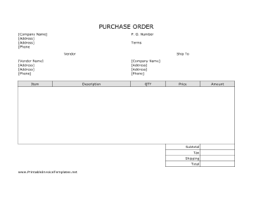 Purchase Order (Unlined) template