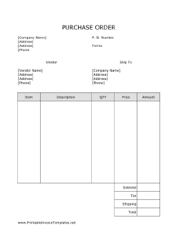 Purchase Order (Unlined) template