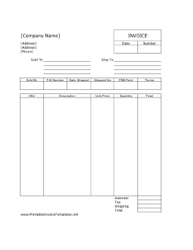 Sales Invoice (Unlined) template