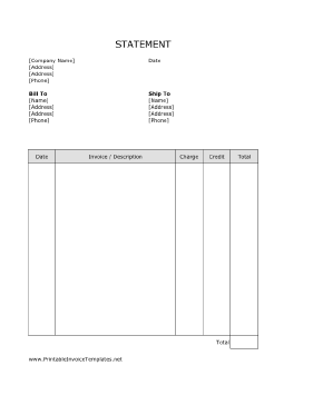 Billing Statement (Unlined) template